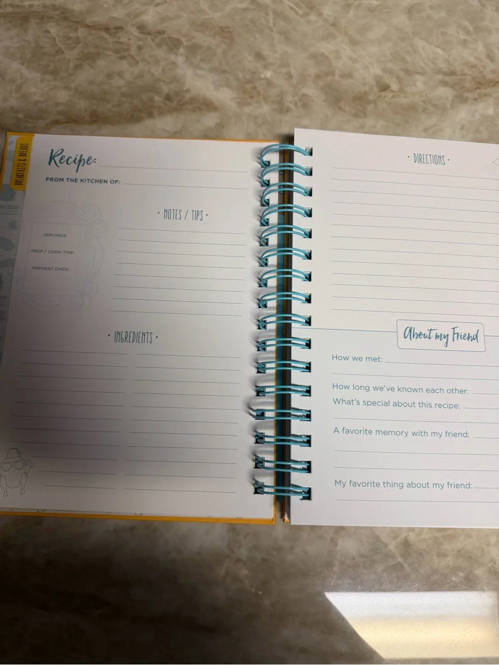 FRIENDS Bright Yellow Recipe Journal with Blue Spiral